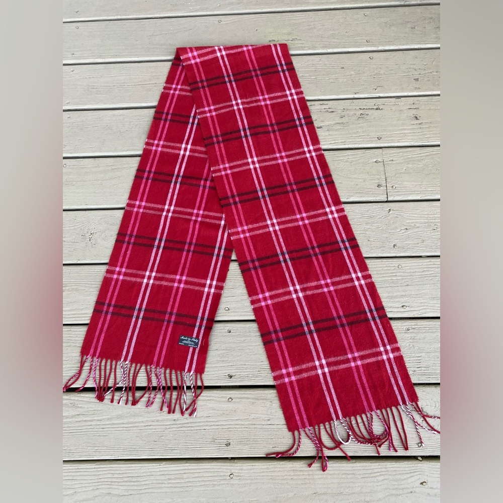 Unisex long very soft red/white/black plaid scarf with fringes, Size: 74…